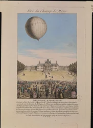 Jacques Alexandre Cesar Charles (1746-1823) och Nicolas Louis Robert (1761-1828) på Champ de Mars i Paris, 27 augusti 1783